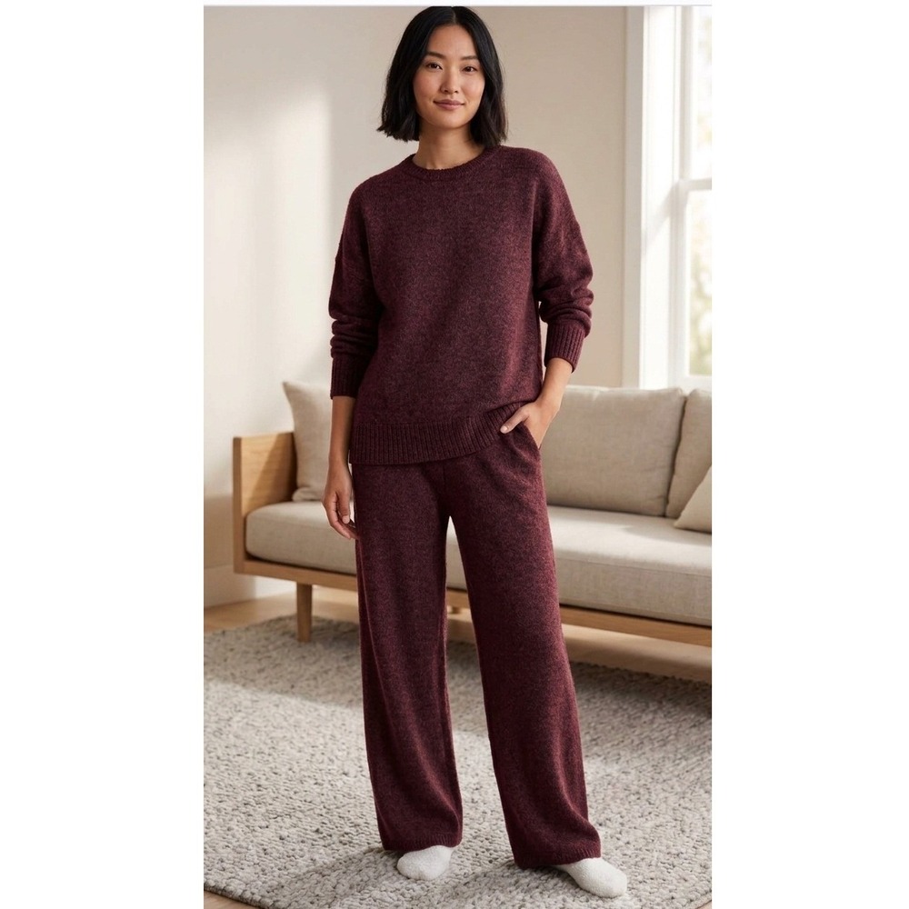 State of Day Pajama Set Lounge Set Port Heather Sweater Wide Leg Pants Large NWT